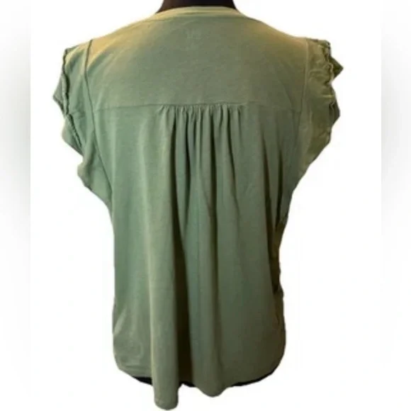 Gap Women's Luxe Green Top, Ruffle Sleeves, Pleats, Size Medium - Picture 3 of 12